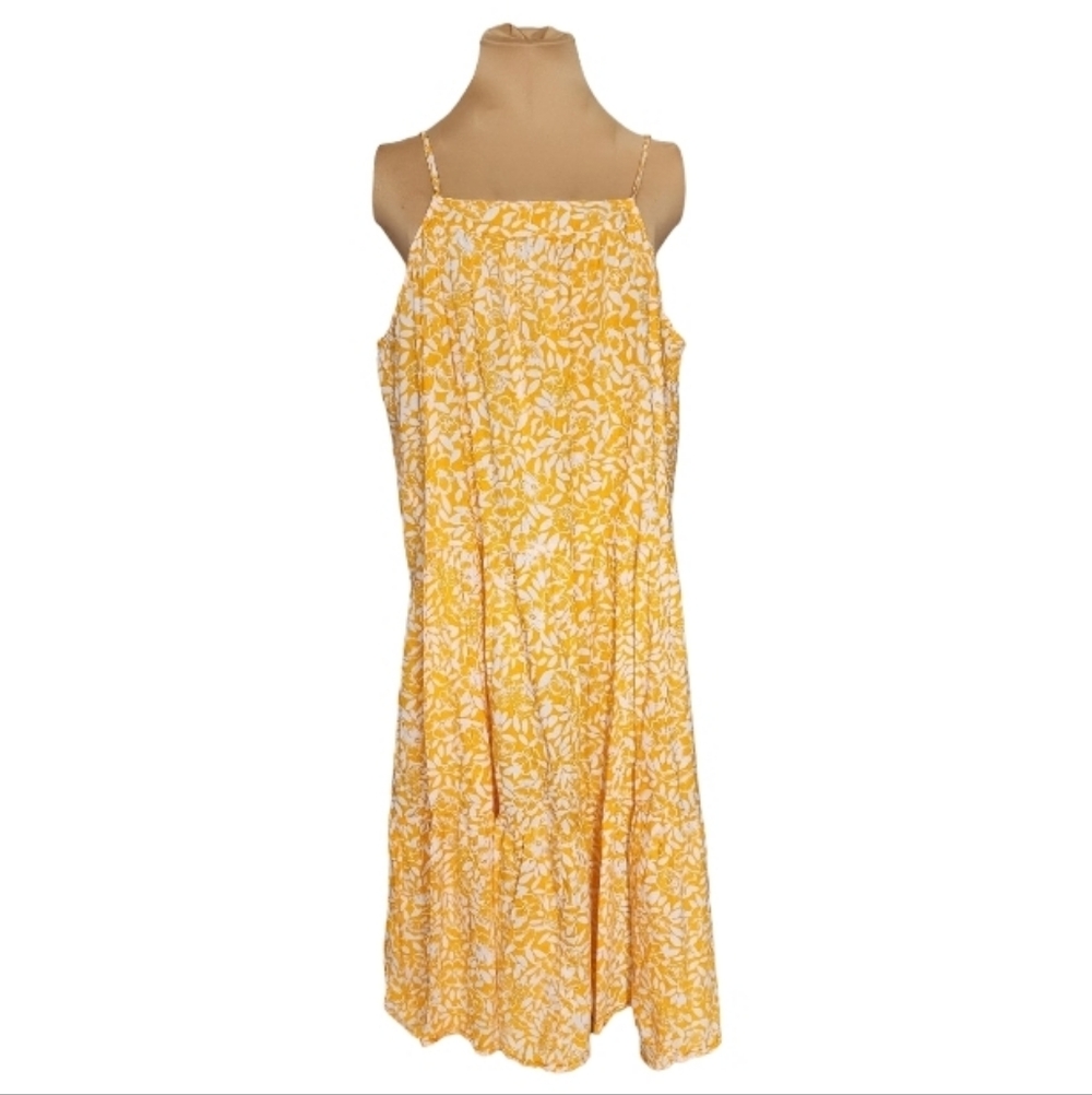 J.Crew Re-Imagined Yellow‎ Floral Midi Dress XL 100% Cotton Summer Tiered